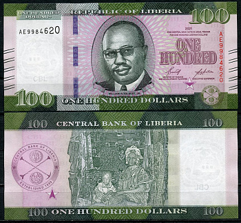 Либерия 100 долларов 2021 Уильям Ричард Толберт, рыночная торговка Pick 41 a  бумага  UNC (пресс) 448-99-2