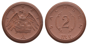 Саксония 2 марки 1921 Men18 27868 фарфор 08-821