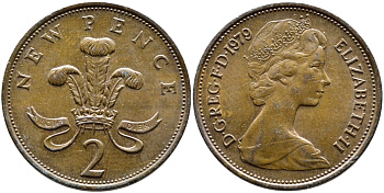 Великобритания 2 пенса 1979 Елизавета II (1952-2022) KM 916, Spink 4235 (C1) бронза 4393-311