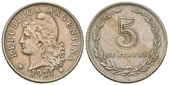 Аргентина 5 сентаво 1921 KM 34 медно-никель 4615-529