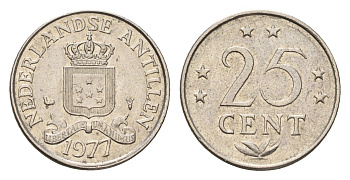 Нидерландские Антильские острова (Нидерландские Антилы) 25 центов 1977 Юлиана (1948-1980) KM 11 никель 4675-844
