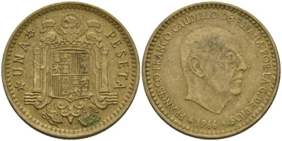 Испания 1 песета 1966 (72) Франсиско Франко (1939-1975) KM 796 алюминиевая бронза 4604-114