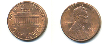 США 1 ЦЕНТ 1986 ЛИНКОЛЬН KM 201b цинк плакированный медью 86-233