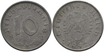 Германия 10 рейхспфеннигов 1942 A KM 101, J.371 цинк 4151-168