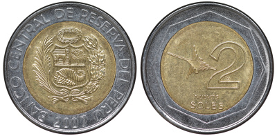 Перу 2 новых соля 2007 LIMA KM 313 биметалл UNC 4605-136