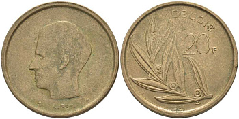 БЕЛЬГИЯ 20 ФРАНКОВ 1981 BELGIE, БОДУЭН I (1951-1993) KM 160 никель бронза 115-731