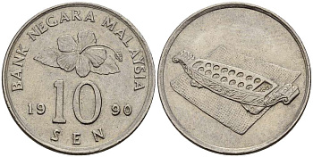 Малайзия 10 сенов 1990 цветок KM 51 медно-никель 4383-422