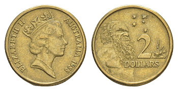 Австралия 2 доллара 1988 абориген, Елизавета II (1952-2022) KM 101 алюминиевая бронза 4652-236
