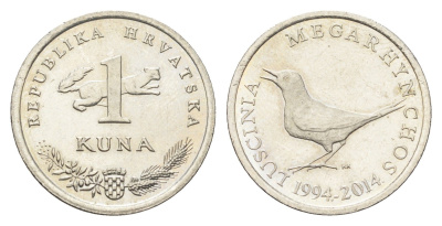 Хорватия 1 куна 2014 20 лет национальной валюте KM 104 медь цинк никель UNC 4659-654