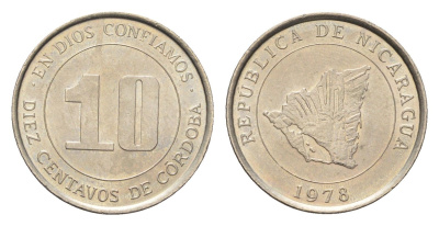 Никарагуа 10 сентаво 1978 год-тип KM 31 медно-никель UNC 4668-829