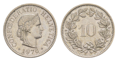 Швейцария 10 раппенов 1976 KM 27 медно-никель 4625-647
