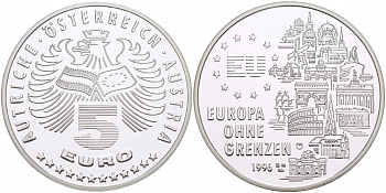 Австрия 5 евро 1996 Европейские памятники архитектуры медно-никель PROOF 1068-3-52
