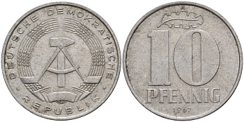 ГДР 10 пфеннигов 1967 A KM 10 алюминий 27-431