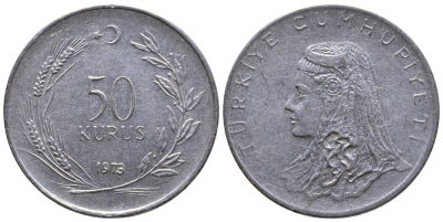 Турция 50 курушей 1973 Анатолийская невеста KM 899 нержавеющая сталь 84-1212