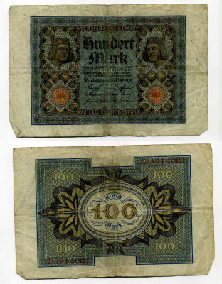 Германия 100 марок 1920 Бамбергский всадник, 7 цифр в номере Pick 69 a, Розенберг 67а  бумага 8619-34-1-2