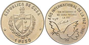 Куба 1 песо 1986 международный год мира KM 156 медно-никель UNC 4165-1131