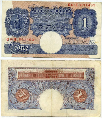 Англия 1 фунт ND (1940-1948) подпись Peppiatt Pick 367 а бумага 451-134-2