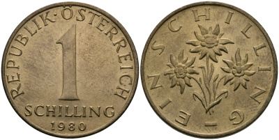 Австрия 1 шиллинг 1980 KM 2886 алюминиевая бронза 98-121