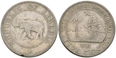 Либерия 5 центов 1961 KM 14 медно-никель 4132-417