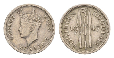 Южная Родезия 3 пенса 1947 Георг VI (1936-1952), год-тип KM 16b медно-никель 4169-1112