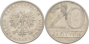 ПОЛЬША 20 ЗЛОТЫХ 1987 MW KM 153.1 медно-никель 119-1134