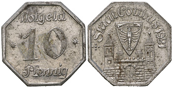 Котбус (Пруссия, Бранденбург) 10 пфеннингов 1921 Funck 82.2, Men05 4655.2, Men18 5864.2 железо aUNC 4169-754