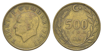 Турция 500 лир 1989 Кемаль Ататюрк KM 989 алюминиевая бронза 4577-842