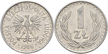 Польша 1 злотый 1986 MW KM 49.2 алюминий    4161-1034