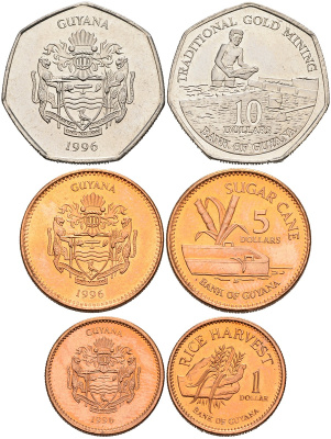 Гайана годовой набор из 3 монет (1, 5 и 10 долларов) 1996  KM 50, 51 и 52   UNC   N5-73