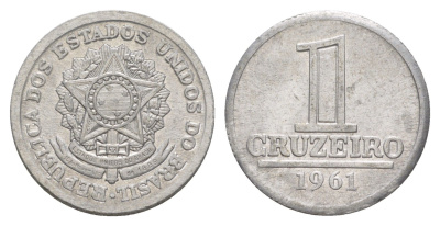 Бразилия 1 крузейро 1961 KM 570 алюминий 4642-1212