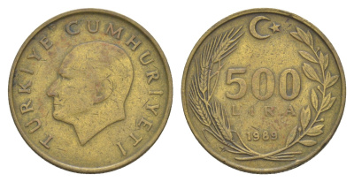 Турция 500 лир 1989 Кемаль Ататюрк KM 989 алюминиевая бронза 4577-842