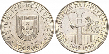Португалия 100 эскудо 1990 350 лет со дня восстановления Португальской независимости KM 651 медно-никель UNC M31-19