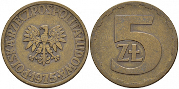 ПОЛЬША 5 ЗЛОТЫХ 1975 ЛЕНИНГРАДСКИЙ МОНДВОР KM 81.1 латунь 4548-637
