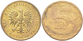 Польша 5 злотых 1988 Y 81.2 латунь 4122-711