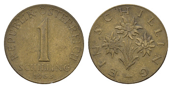 Австрия 1 шиллинг 1963 KM 2886 алюминиевая бронза 4671-616