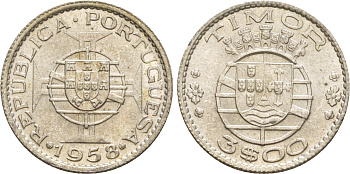 Португальский Тимор 3 эскудо 1958  KM 14 серебро  aUNC 4635-843
