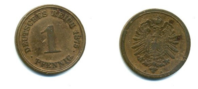 ГЕРМАНИЯ 1 ПФЕННИГ 1875 медь 35-162