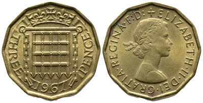 Великобритания 3 пенса 1967 Елизавета II (1952-2022) KM 900, Spink 4153 никель латунь 87-821