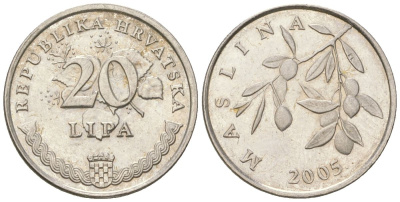 Хорватия 20 лип 2005 нечетный год KM 7 сталь плакированная никелем  aUNC  105-222
