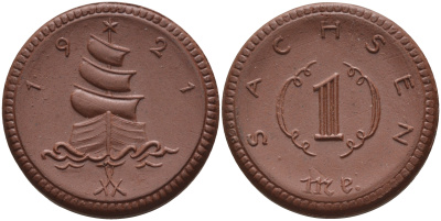 Саксония 1 марка 1921 парусник J. N 55 фарфор 1094-4-24