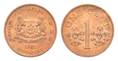 Сингапур 1 цент 1992 KM 98 цинк с медным покрытием 4640-628