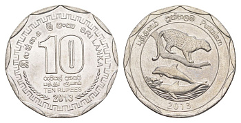 Шри-Ланка 10 рупий 2013 серия административные округа Шри Ланки, Путталам, ягуар, дельфины KM 212 нержавеющая сталь UNC 4635-1134