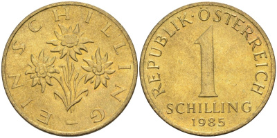 Австрия 1 шиллинг 1985 KM 2886 алюминиевая бронза 4116-944