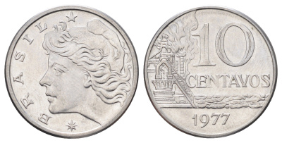 Бразилия 10 сентаво 1977 KM 578.1a нержавеющая сталь UNC 4646-931