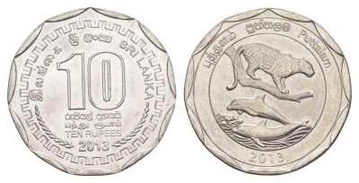 Шри-Ланка 10 рупий 2013 серия административные округа Шри Ланки, Путталам, ягуар, дельфины KM 212 нержавеющая сталь UNC 4635-1134