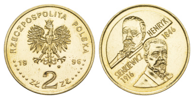 Польша 2 злотых 1996 MW, 150-летие со дня рождения писателя Генрика Сенкевича KM 315 нордик  UNC  413-5515