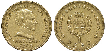 Уругвай 1 песо 1965 KM 46 алюминиевая бронза 92-616