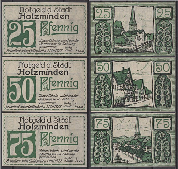 Хольцминден набор из 3 нотгельдов (25, 50 и 75 пфеннигов) 1921 DeNG 2 625.1-1-3/14 бумага UNC (пресс) 7556-15-2-1