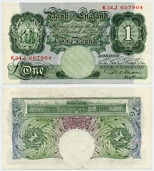 АНГЛИЯ 1 ФУНТ 1949-1955 ЗЕЛЕНЫЙ, ПОДПИСЬ BEALE Pick 369b бумага 6283-20-1