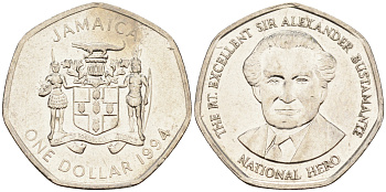 Ямайка 1 доллар 1994 Александр Бустаманте KM 164 никелированная сталь 4588-1031